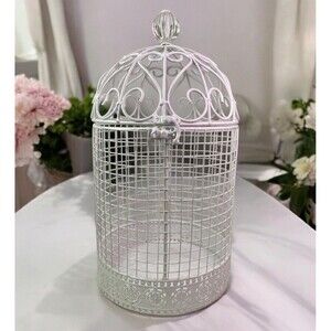 Shabby Chic Rustic White Metal Bird Cage Farmhouse Birdcage Hinge Clasp